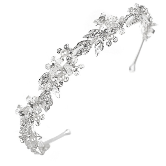 OZDOBA ŚLUBNA DO WŁOSÓW opaska CYRKONIE srebrna