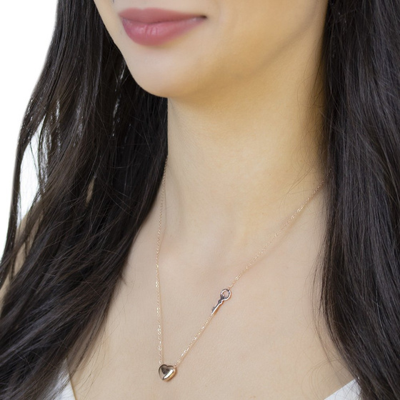 NASZYJNIK SERCE klucz STAL SZLACHETNA POZŁACANA