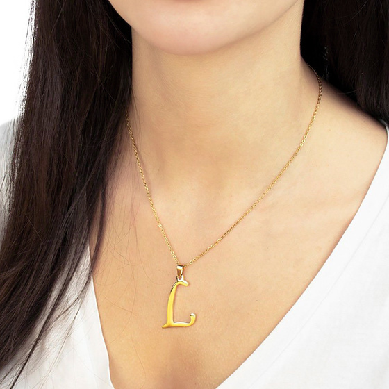 NASZYJNIK litera L STAL SZLACHETNA POZŁACANA