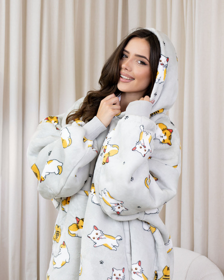 KOCOBLUZA KOC BLUZA CIEPŁA 2w1 GRUBA XXL FUTRZAK POLAR z kapturem OVERSIZE