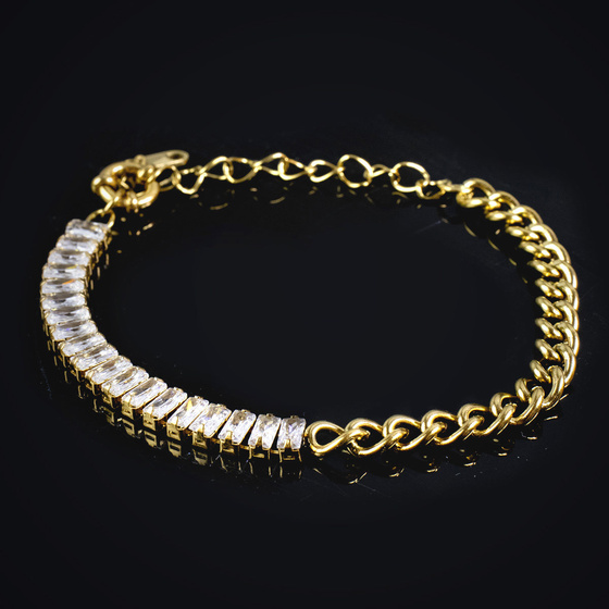 Bransoletka cyrkonie STAL SZLACHETNA POZŁACANA