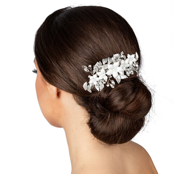 Ozdoba ślubna do włosów GRZEBYK ŚLUB KRYSZTAŁKI KWIATY