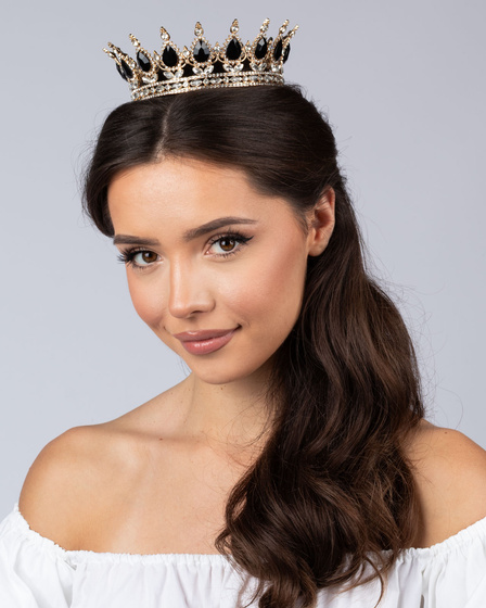 KORONA Diadem Tiara MISS GLOW Wieczorowa CZARNE cyrkonie KRYSZTAŁ