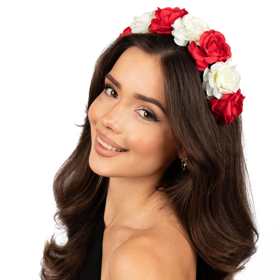 OPASKA WIANEK na głowę biało czerwony KWIATY regionalny MECZ FOLK