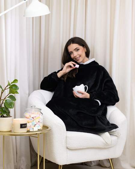 KOCOBLUZA KOC BLUZA CIEPŁA 2w1 GRUBA XXL FUTRZAK POLAR z kapturem OVERSIZE