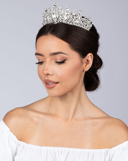 DIADEM Korona Tiara MISS GLOW ŚLUBNY srebrny cyrkonie KRYSZTAŁY