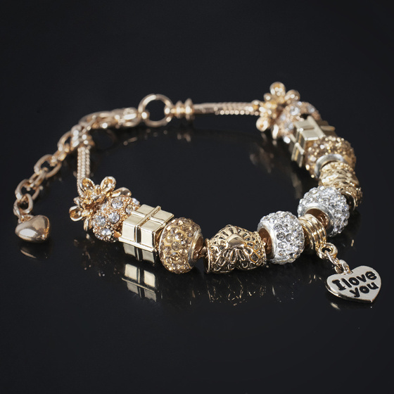 BRANSOLETKA złota MODUŁOWA napis CHARMS gold