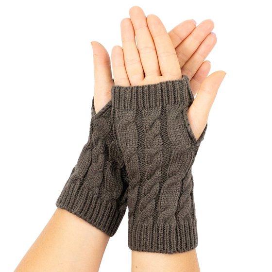 RĘKAWICZKI CIEPŁE MITENKI warkocz bez palców DAMSKIE krótkie