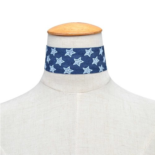 CHOKER w gwiazdki GRANATOWY zapinany SZEROKI