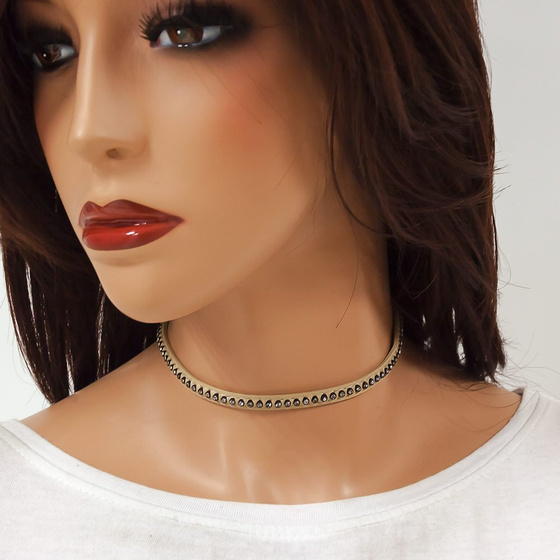 Choker NASZYJNIK błyszczący CYRKONIE kremowy