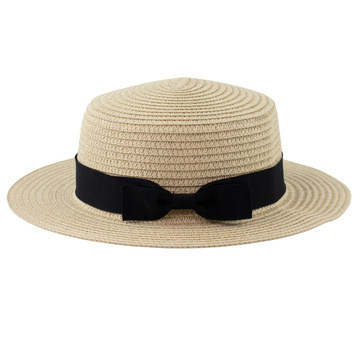 KAPELUSZ pleciony damski KANOTIER (boater) małe rondo LATO KOKARDA