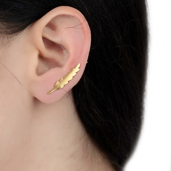 Kolczyki PIÓRKA długie STAL SZLACHETNA POZŁACANA