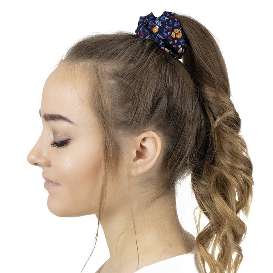 GUMKA DO WŁOSÓW scrunchies KWIATY granatowa FROTKA
