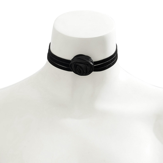 Naszyjnik CHOKER ozdobny KWIAT na szyję RÓŻA na wstążce DELIKATNY CZARNY