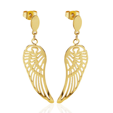 Kolczyki SKRZYDŁA długie STAL SZLACHETNA POZŁACANA