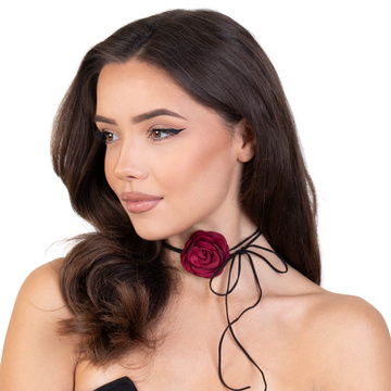 CHOKER Naszyjnik ozdobny KWIAT na szyję róża na rzemyku elegancki