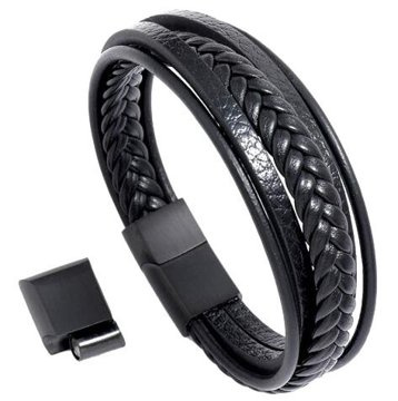 Bransoletka męska STAL SZLACHETNA 316L SKÓRA