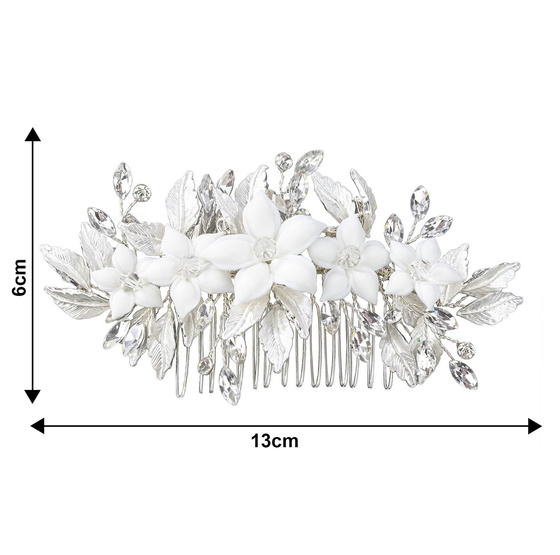 Ozdoba ślubna do włosów GRZEBYK ŚLUB KRYSZTAŁKI KWIATY