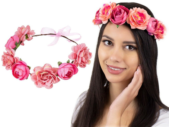 WIANEK NA GŁOWĘ piwonie KWIATY różowy ŚLUBNY