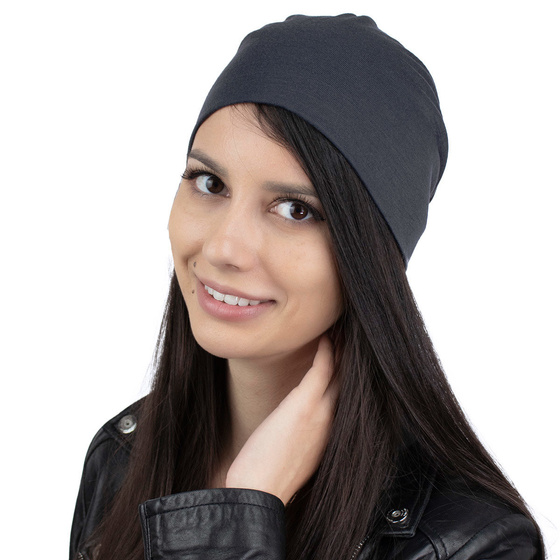 Czapka ciemnoszara BEANIE smerfetka oversize wiosna-jesień