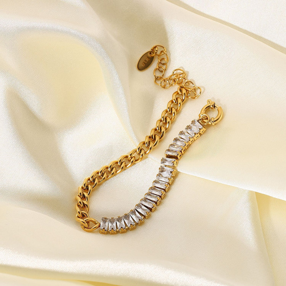 Bransoletka cyrkonie STAL SZLACHETNA POZŁACANA