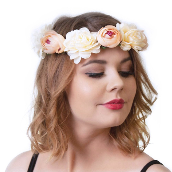 WIANEK NA GŁOWĘ piwonie KWIATY ecru ŚLUBNY