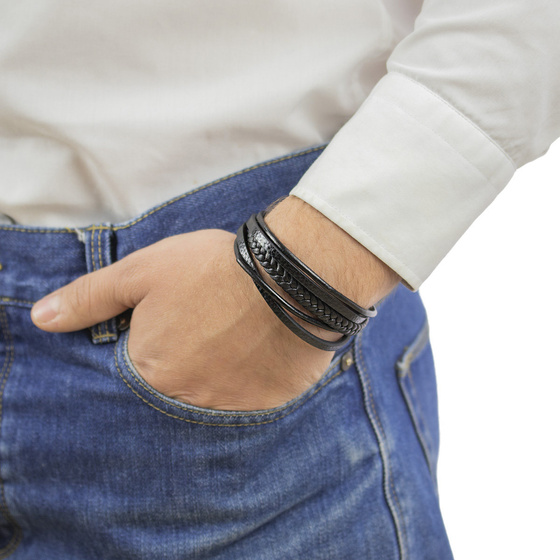 Bransoletka męska STAL SZLACHETNA 316L SKÓRA