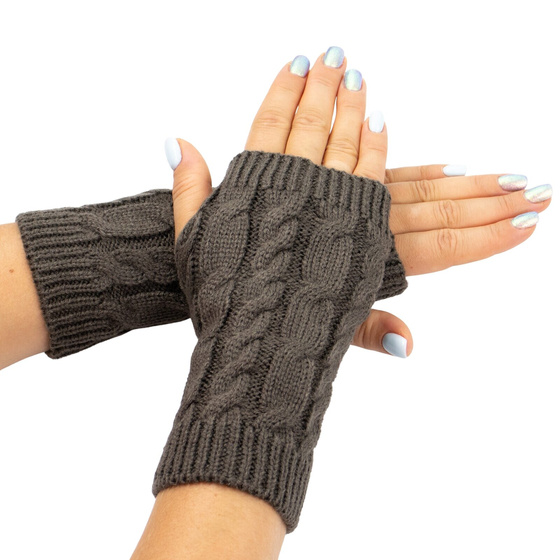 RĘKAWICZKI CIEPŁE MITENKI warkocz bez palców DAMSKIE krótkie