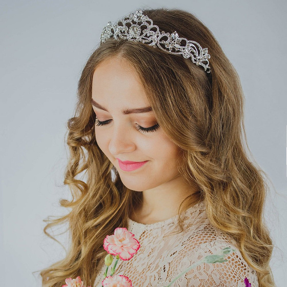 OZDOBA do włosów KORONA diadem TIARA ŚLUBNA srebrna