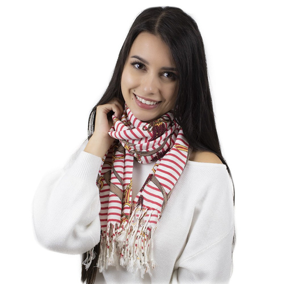 SZALIK damski CZERWONY wzór łańcuchy DROBNE PASKI