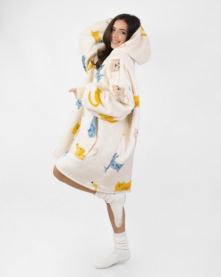 KOCOBLUZA KOC BLUZA CIEPŁA 2w1 GRUBA XXL FUTRZAK POLAR z kapturem OVERSIZE