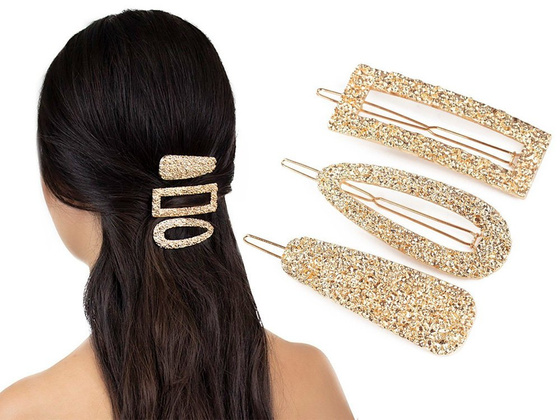 SPINKI DO WŁOSÓW zestaw klamry ZŁOTE 3 sztuki