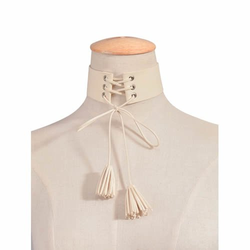 Choker sznurowany frędzle beżowy