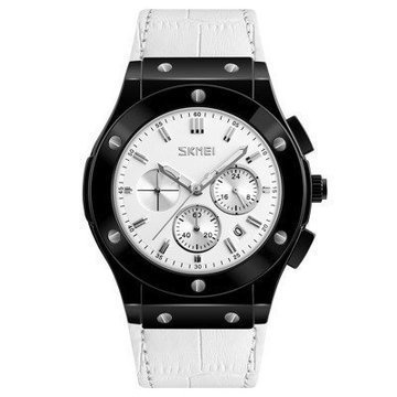 Zegarek męski SKMEI 9157 DATOWNIK biały SKÓRZANY