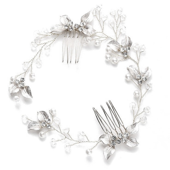 OZDOBA ŚLUBNA do włosów damska PEREŁKI cyrkonie ślub GRZEBYK