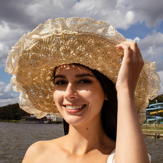 KAPELUSZ słomkowy boho lato plaża DAMSKI duże rondo KOKARDA słomiany