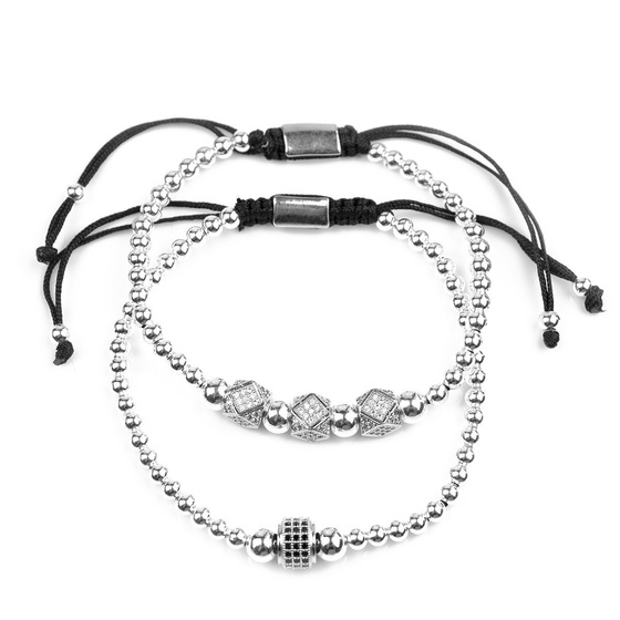 Bransoletka MĘSKA podwójna KORALIKI srebrna