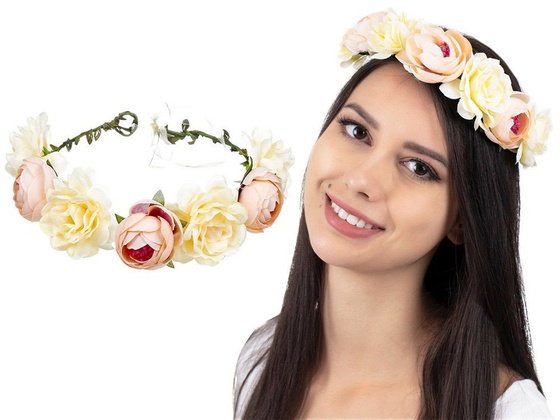 WIANEK na głowę KWIATY brzoskwiniowy ŚLUBNY