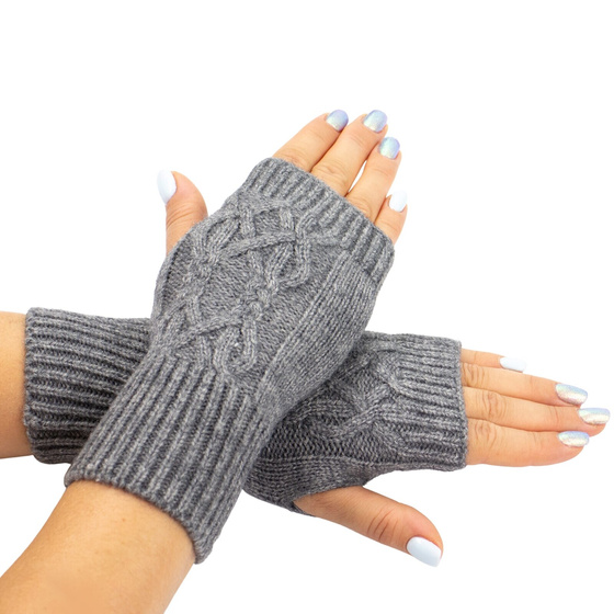 RĘKAWICZKI elastyczne CIEPŁE bez palców MITENKI krótkie damskie warkocz