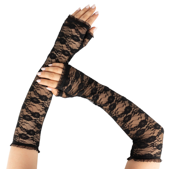 RĘKAWICZKI KORONKOWE Alessio AŻUROWE DŁUGIE VINTAGE Czarne