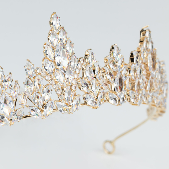 DIADEM Korona Tiara MISS GLOW ŚLUBNY ZŁOTY cyrkonie KRYSZTAŁY