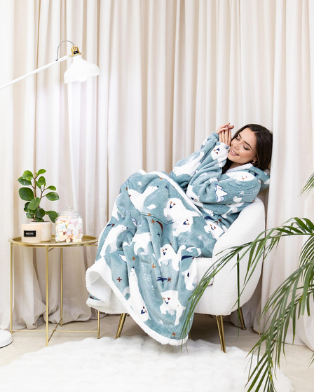 KOCOBLUZA KOC BLUZA CIEPŁA 2w1 GRUBA XXL FUTRZAK POLAR z kapturem OVERSIZE