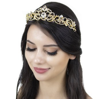 DIADEM ŚLUBNY KORONA kryształy ZŁOTA tiara ŚLUB