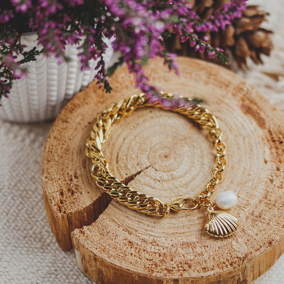 Bransoletka muszelka STAL SZLACHETNA POZŁACANA