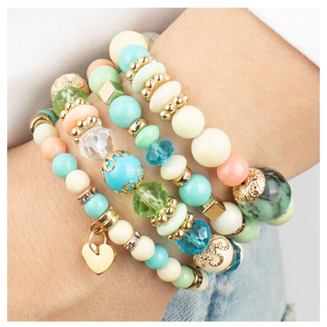 BRANSOLETKI damskie koraliki serce ZESTAW 4 sztuki