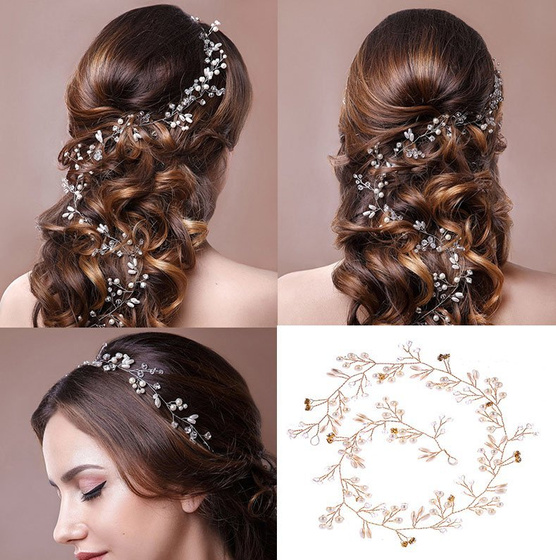 OZDOBA DO WŁOSÓW długa ŚLUBNA ZŁOTA - 50cm