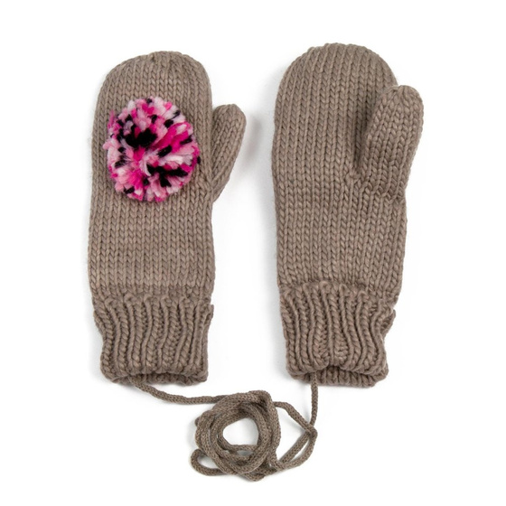 RĘKAWICZKI damskie RÓŻOWY POMPON brązowe ZIMOWE