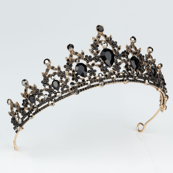 DIADEM Korona Tiara MISS GLOW Wieczorowy CZARNE cyrkonie KRYSZTAŁY