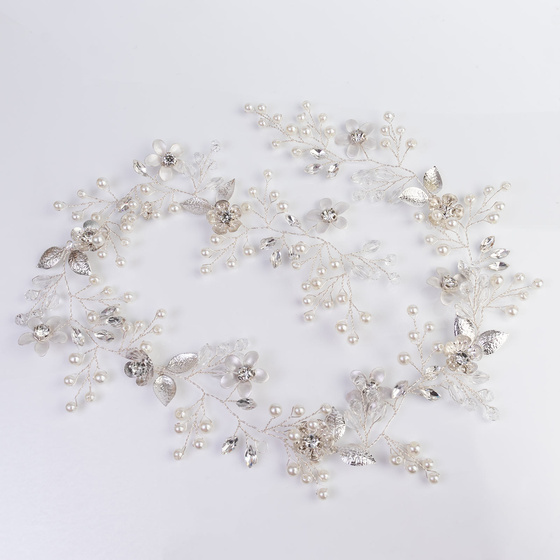 OZDOBA DO WŁOSÓW długa ŚLUBNA STROIK ŚLUB SREBRNA