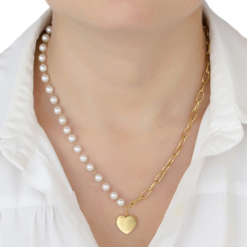 Naszyjnik serce STAL SZLACHETNA POZŁACANA perły